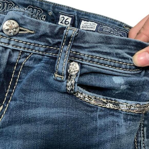 Miss Me Sequin Layered Cross Mid-Rise Easy Skinny Jeans - Picture 5 of 6